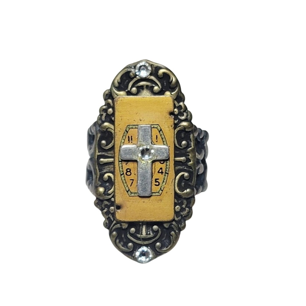 Handmade Artisan Celtic Inspired Cross Ring Adjustable Mixed Metal Gothic Mediev